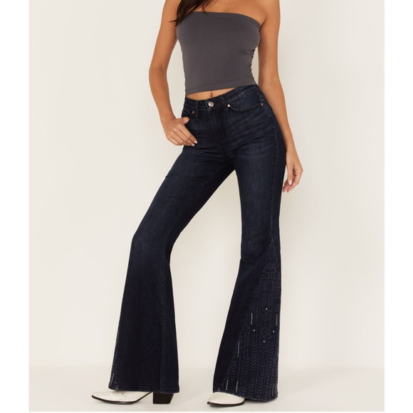 Women's Dark Blue Flare Jeans - Picture 2 of 10